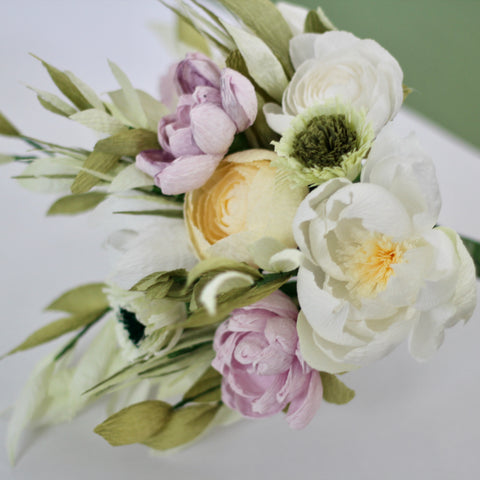 Dusky green, pink and cream bouquet