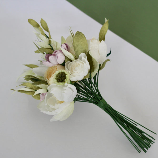 Dusky green, pink and cream bouquet