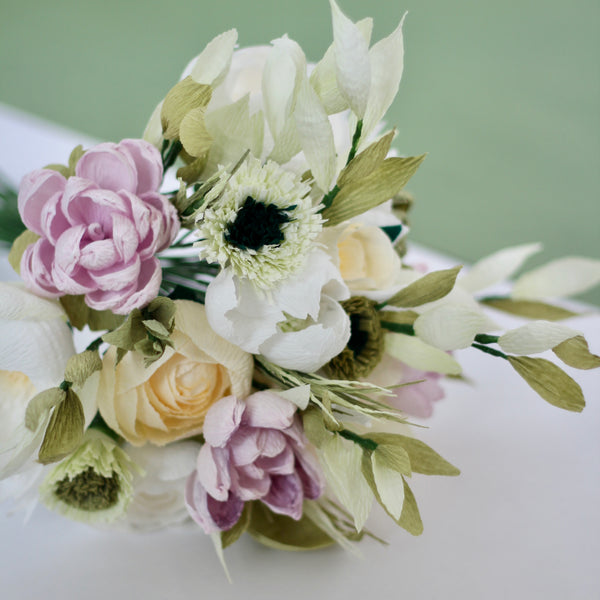 Dusky green, pink and cream bouquet